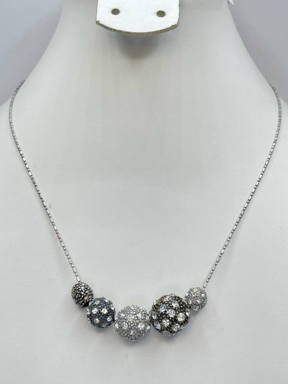 Silver Tone Rhinestone Beaded Necklace Crystal Ball Statement